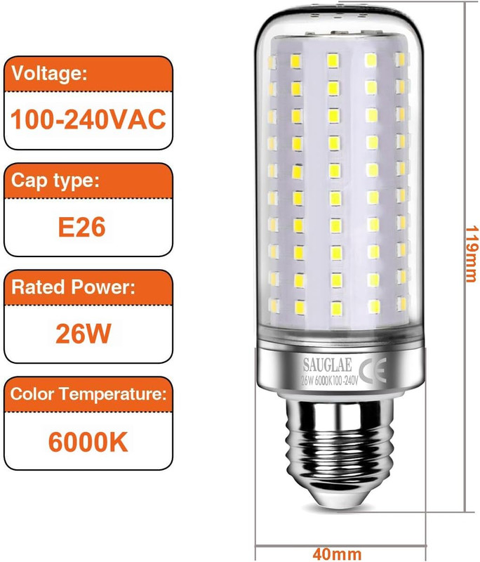 26W LED Bulbs, 200W Incandescent Bulbs Equivalent, 3000Lm, 6000K Cool White, E26 gallery