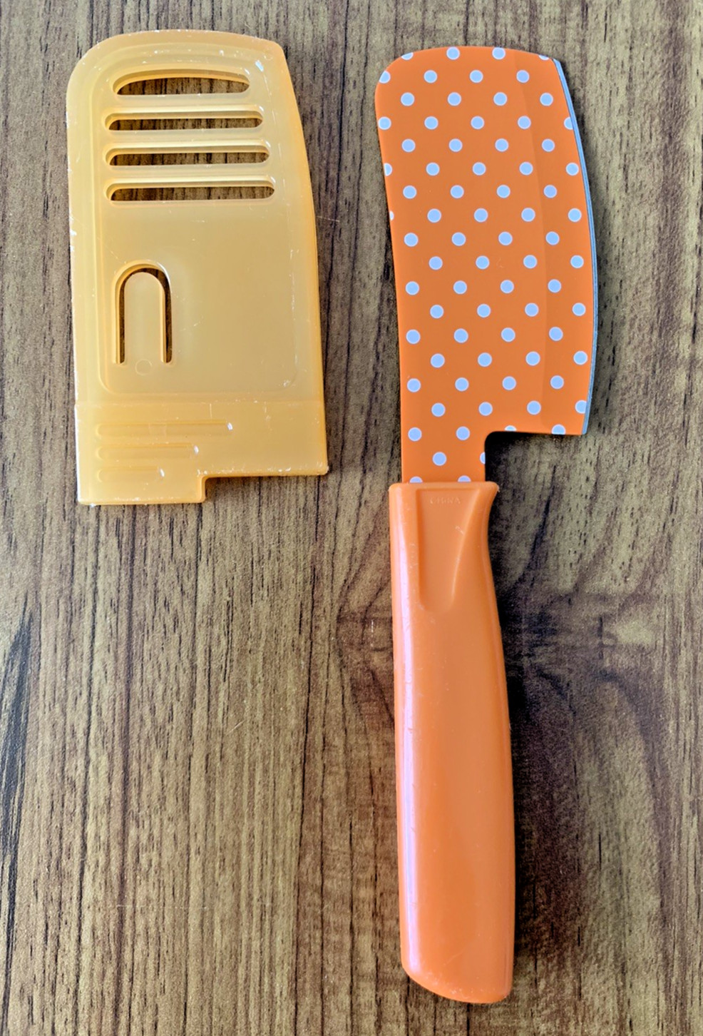 Kuhn Rikon Switzerland Mini Prep Knife Colori 3" Cleaver Orange Polka Dot Sheath gallery