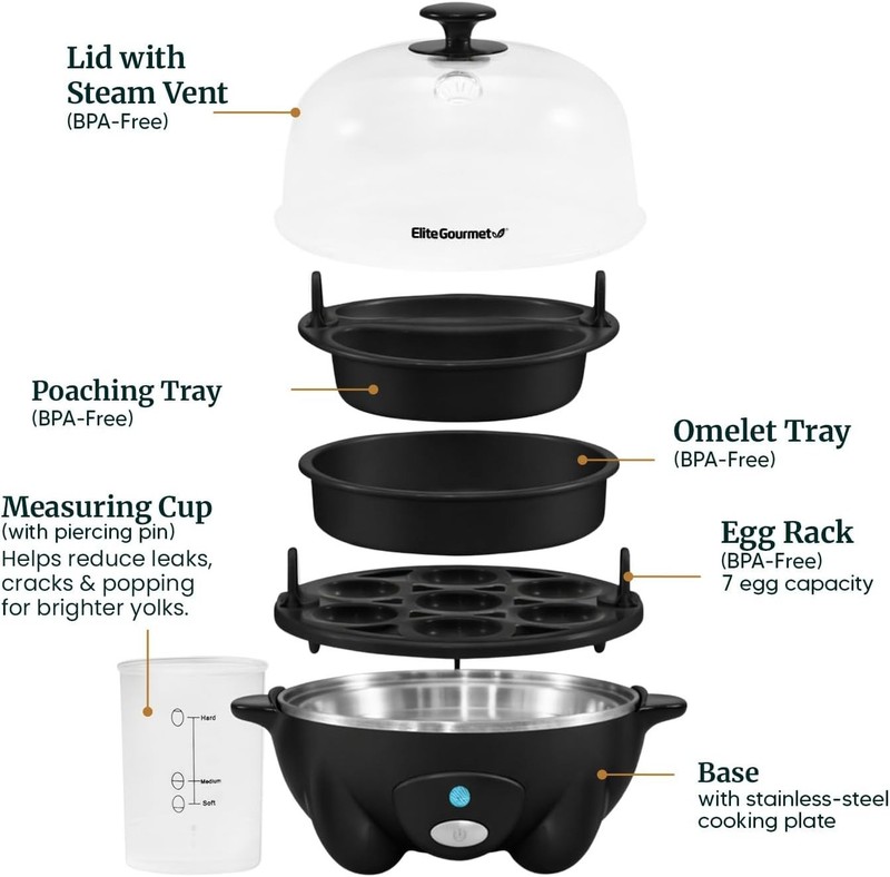 Compact Electric Egg Cooker - Boil 7 Eggs, Easy-Peel, Auto Shut-Off with Recipes gallery