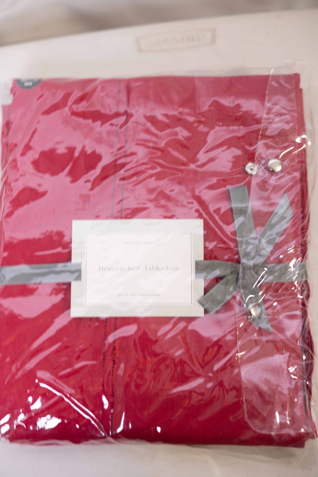 Williams Sonoma Red Hemstitched Tablecloth 70 x 108 100% Linen New gallery