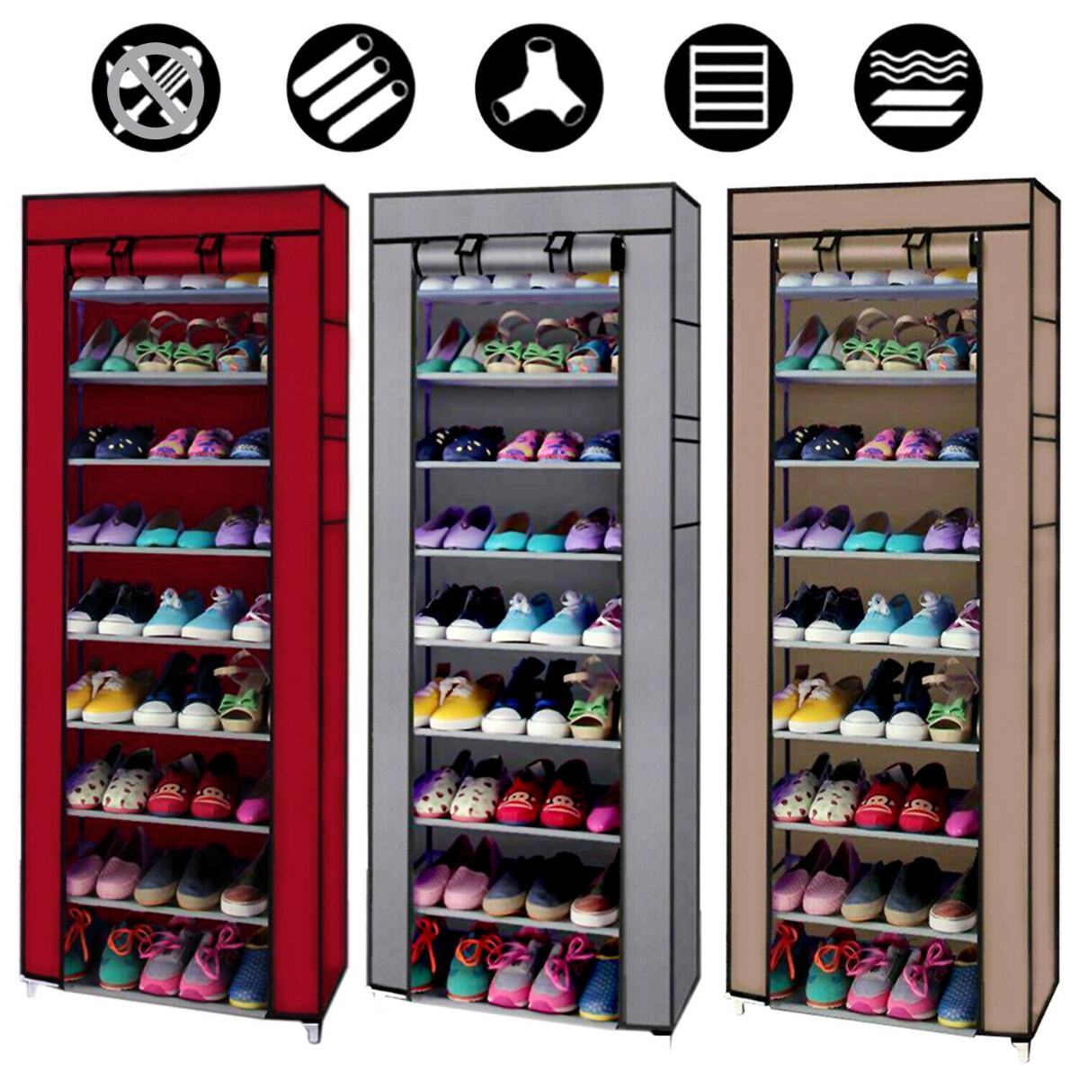 10 Layers Portable Shoe Rack 9 Shelf Storage Closet Home Organizer Cabinet Cover gallery
