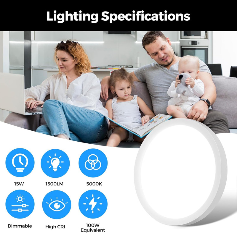 7Inch Flush Mount LED Ceiling Lights 100W Equivalent 5000K Daylight White, 15W 1 gallery