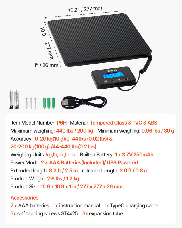 VEVOR Digital Postal Scale, 0.35 oz/3.5 oz Dual Accuracy, 440 lbs Commercial Wei gallery