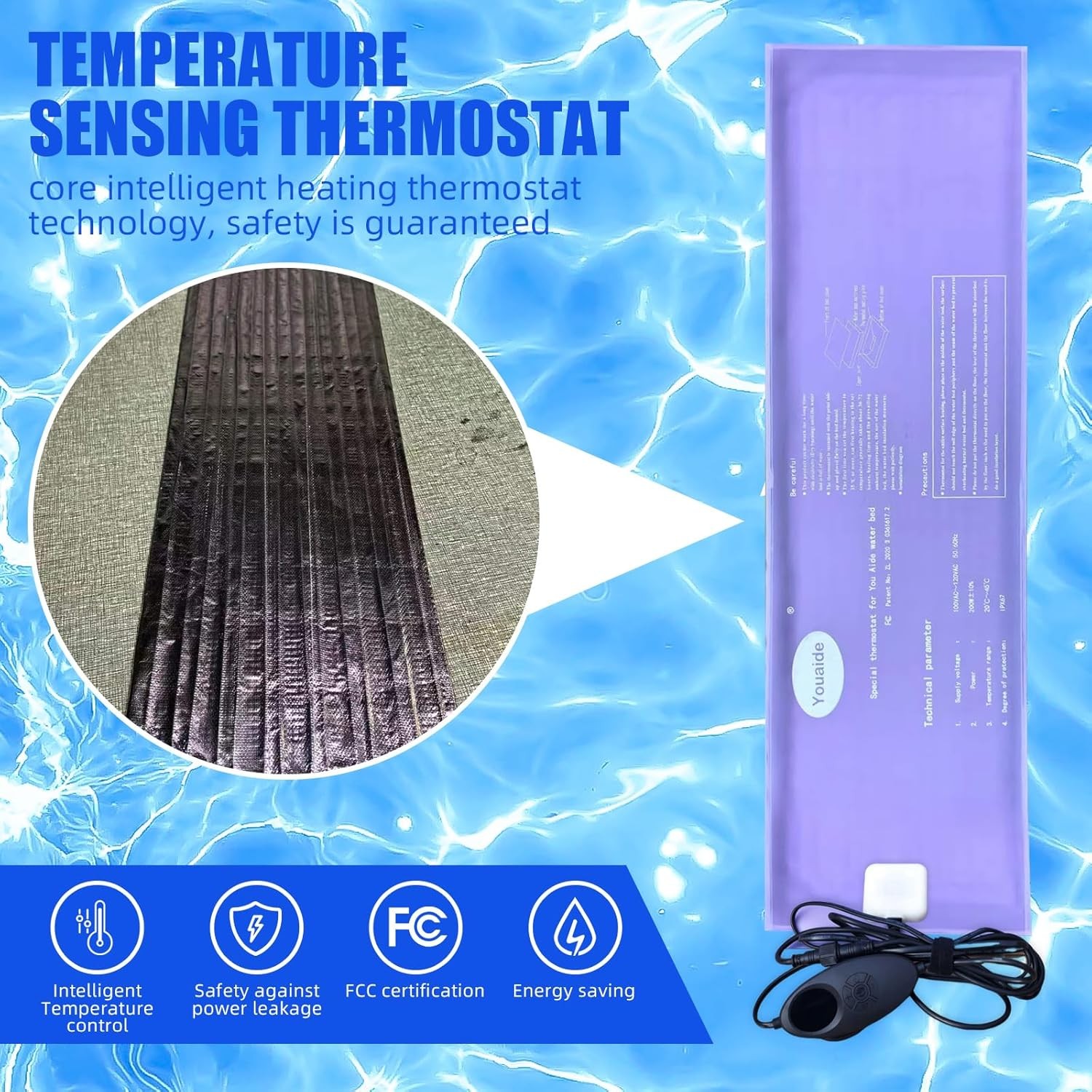 Smart Waterbed Heater with LED Digital Controller, 250W Waterbed Heating Pad for gallery