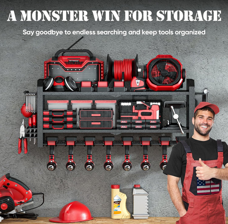 Power Tool Organizer Large 8 Drill Holder Wall Mount Heavy Duty Metal Tool Shelf gallery