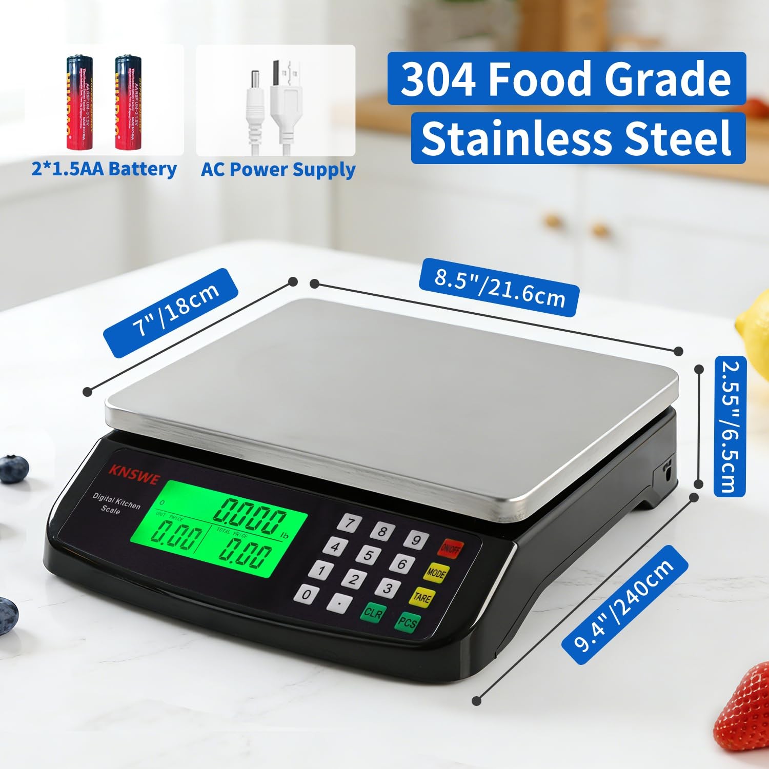 Large Kitchen Scale Black 40KG/88LB Commercial Food Scales Digital Weight for... gallery