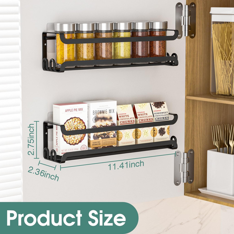 2 Pack Wall Mounted Spice Rack with Hooks for Kitchen and RV Organization gallery