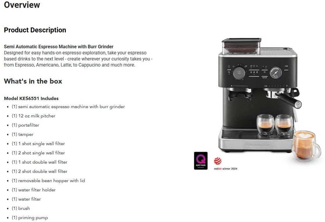 KitchenAid Semi Automatic Espresso Machine with Burr Grinder - (Black) gallery