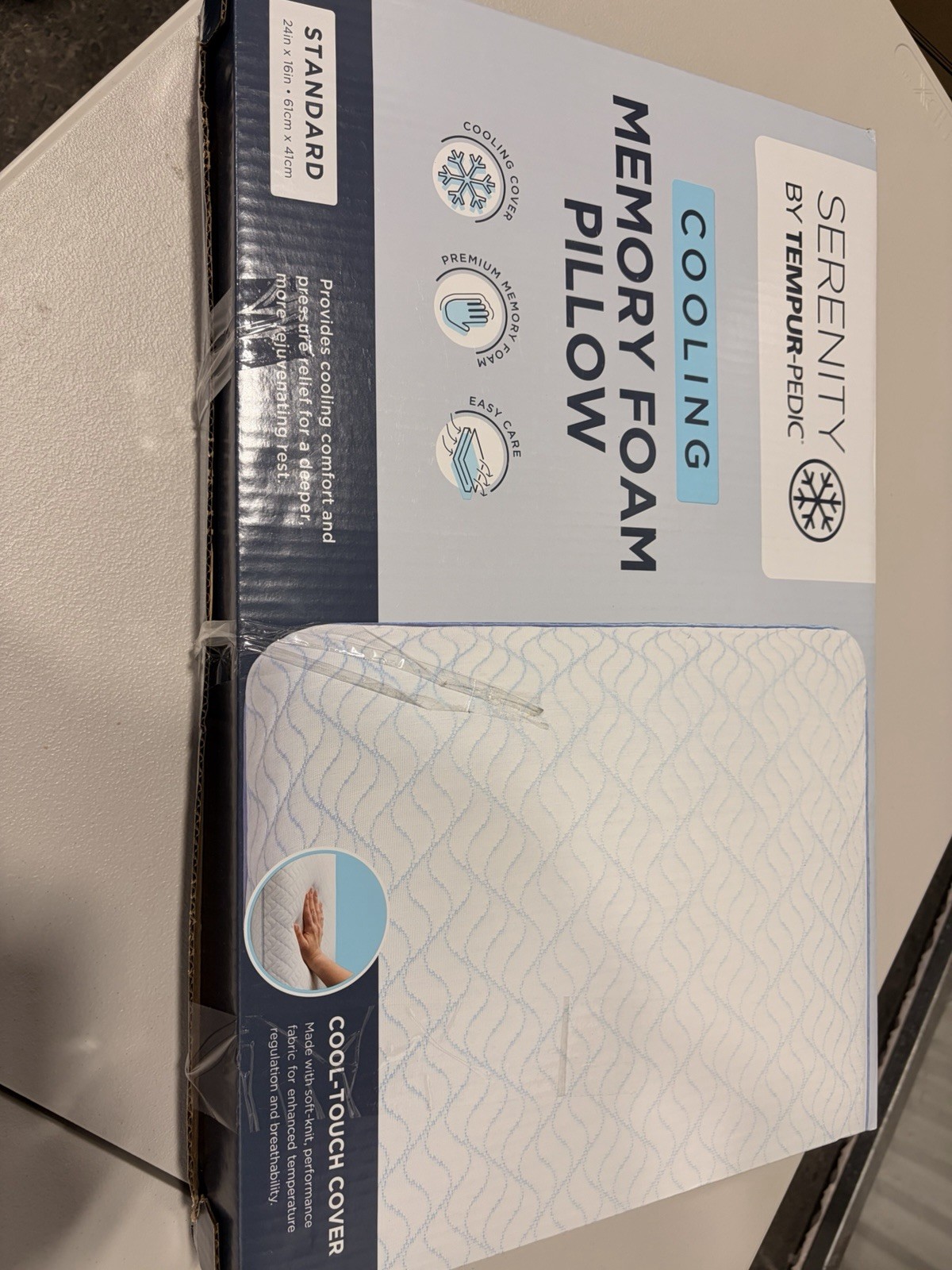 Tempur-Pedic Serenity Cooling Memory Foam Pillow, 24 x 16 in, White/Blue gallery