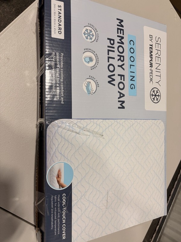 Tempur-Pedic Serenity Cooling Memory Foam Pillow, 24 x 16 in, White/Blue gallery