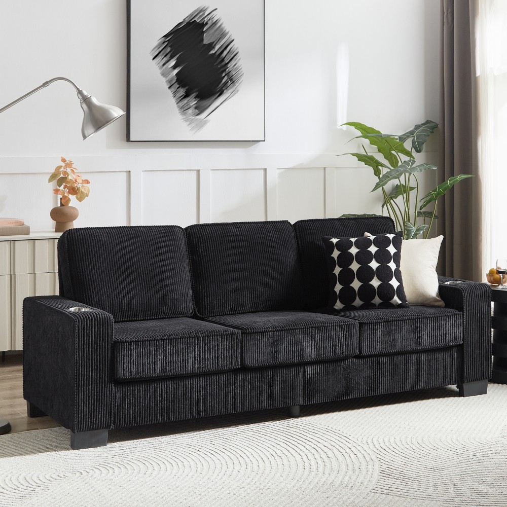 83.86"Corduroy Fabric sofa,Modern Compressed Couch,3-Seater Sofa, Furniture gallery