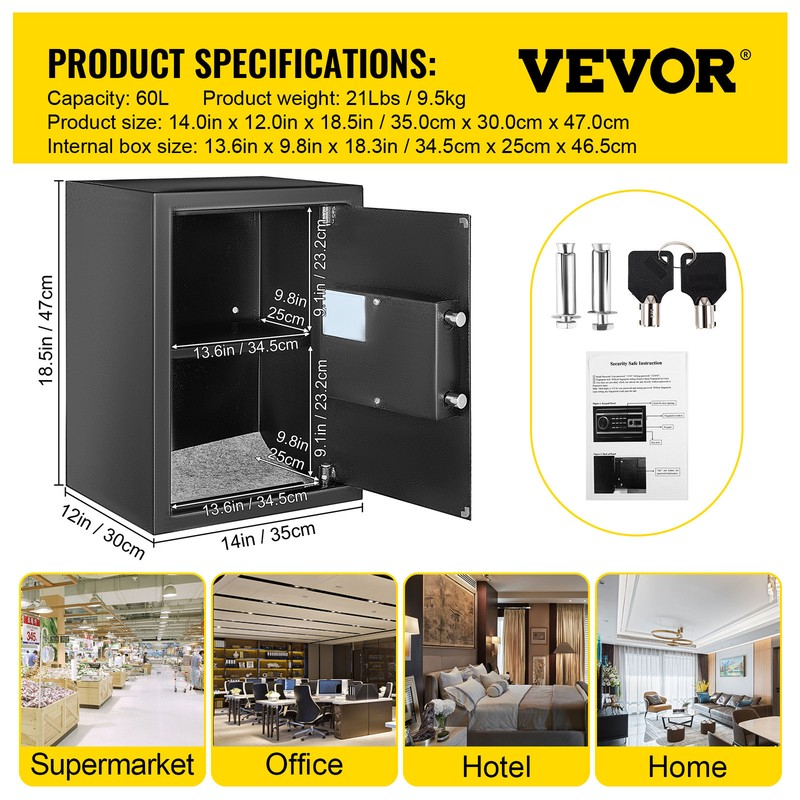 VEVOR Safe Box Lock Security 2.1 Cubic Feet Digital Safe Key Lock Home Office gallery