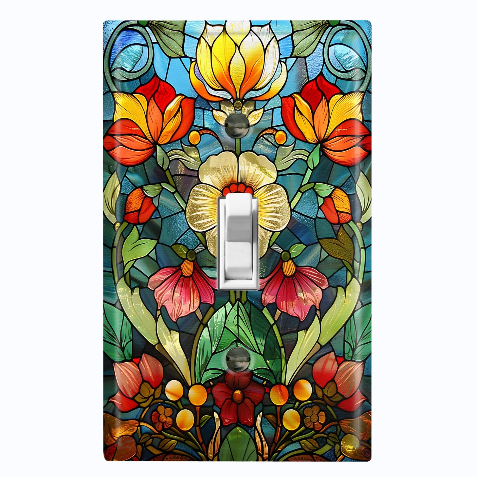 Metal Light Switch Outlet Cover Wall Plate Floral Stained Glass PRINT FWR127 gallery