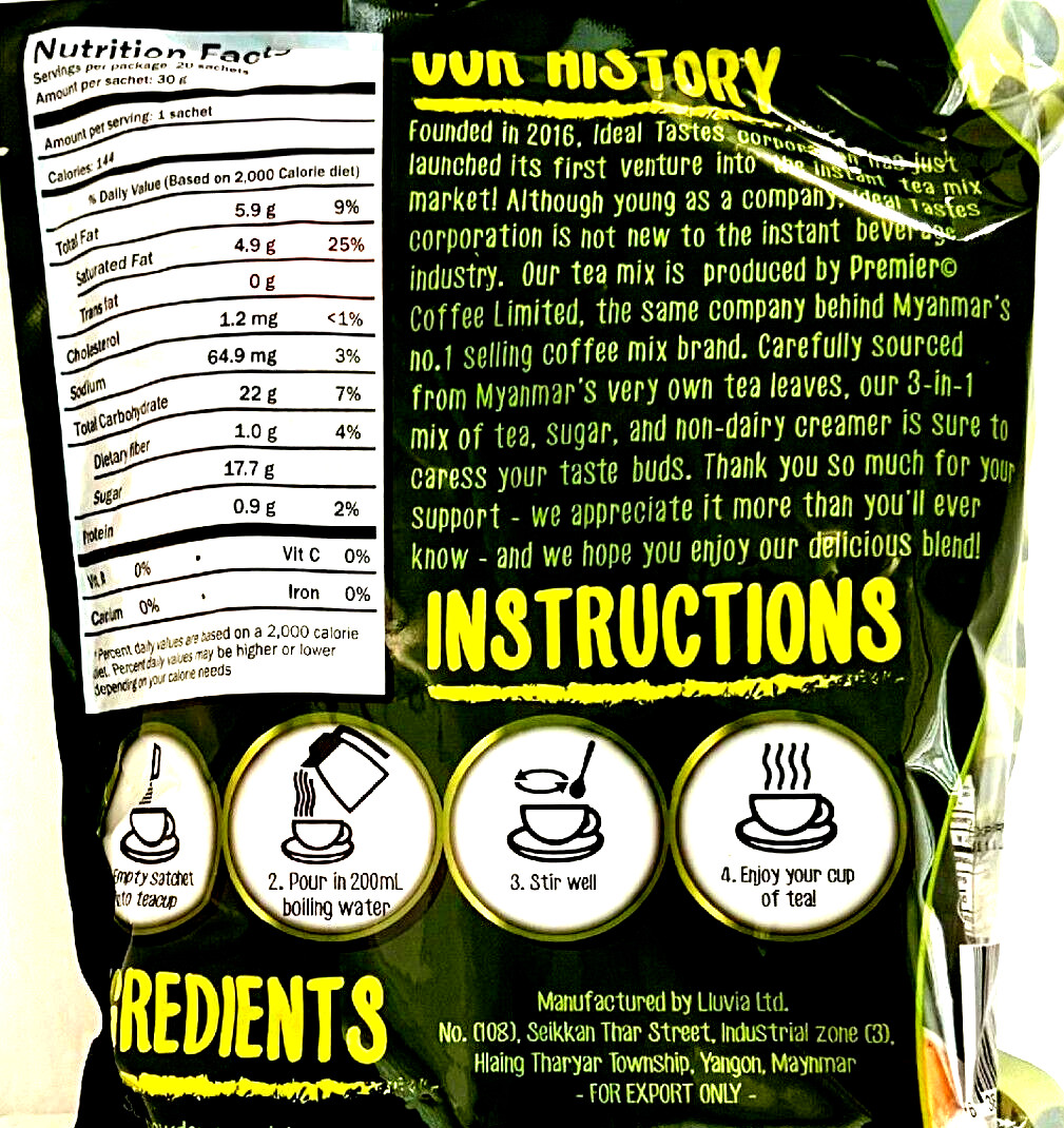 Ideal Taste 3-In-1 Instant Myanmar Tea Mix 20 Sachets x 30g~3/2026 gallery