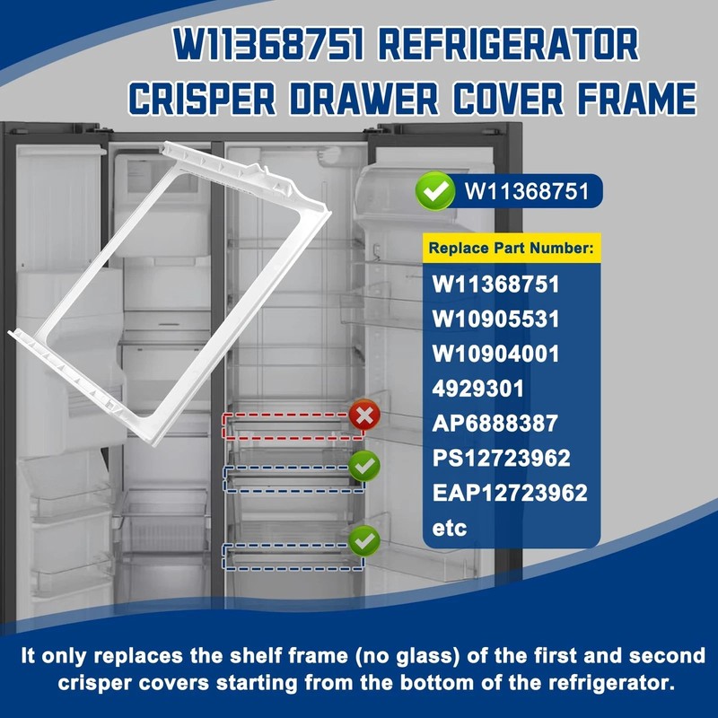 W11368751, W10905531 Refrigerator Shelf Frame(no glass) Compatible whirlpool gallery