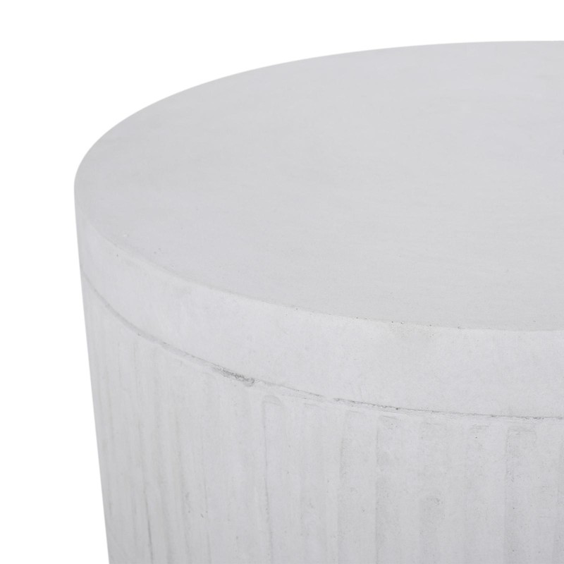 Minimalist Outdoor Side Table with Chic Fluted Design, Lightweight Concrete, No gallery