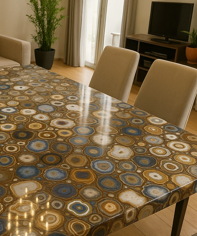 Luxury Brown and Blue Agate Dining Table | Handmade Stone Hallway Interior decor gallery