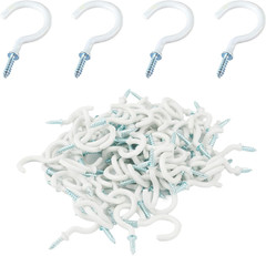 100 Pcs 3/4 inch Ceiling Cup Hooks Screw Hooks for Hanging (White)