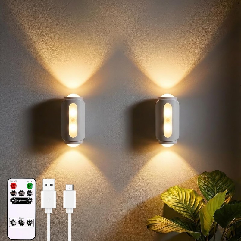 Motion Sensor Wall Light, Rechargeable Wireless Sconce Set of 2, Wireless No ... gallery