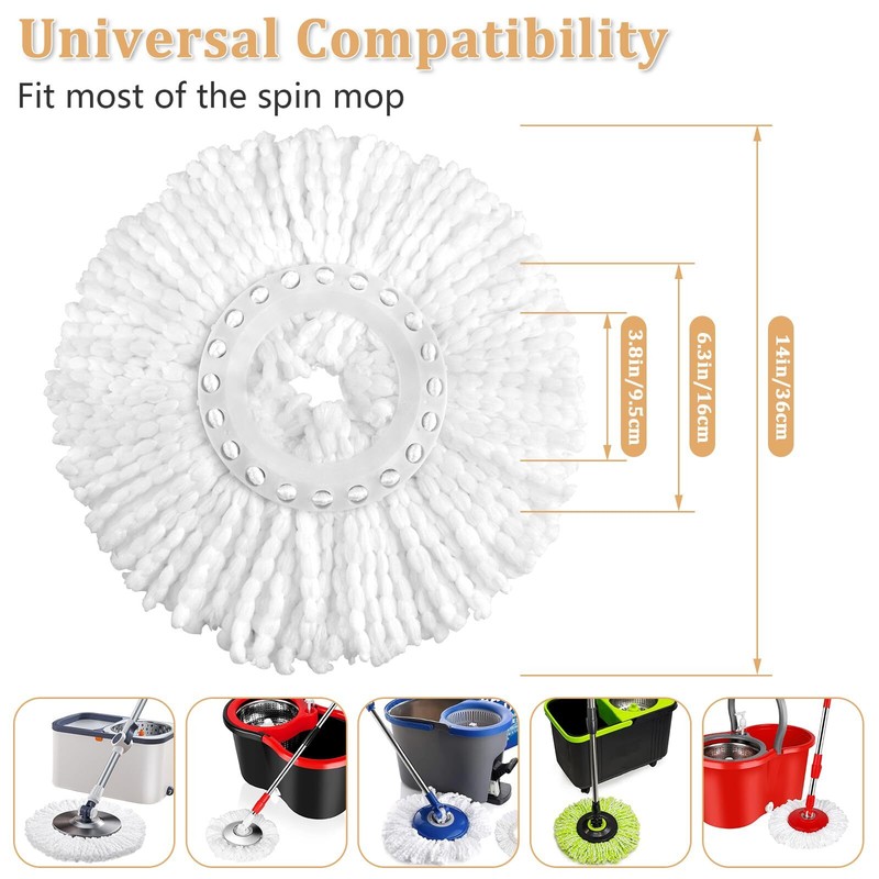 6 Pack Spin Mop Replacement Head For 360 Spin Mop System Standard Size Round Sha gallery