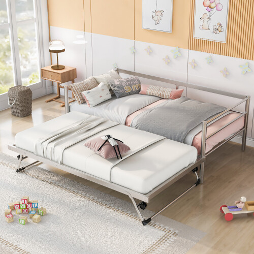 Daybed with Trundle Heavy Duty Metal Sofa Bed for Bedroom Guest Room Living Room gallery