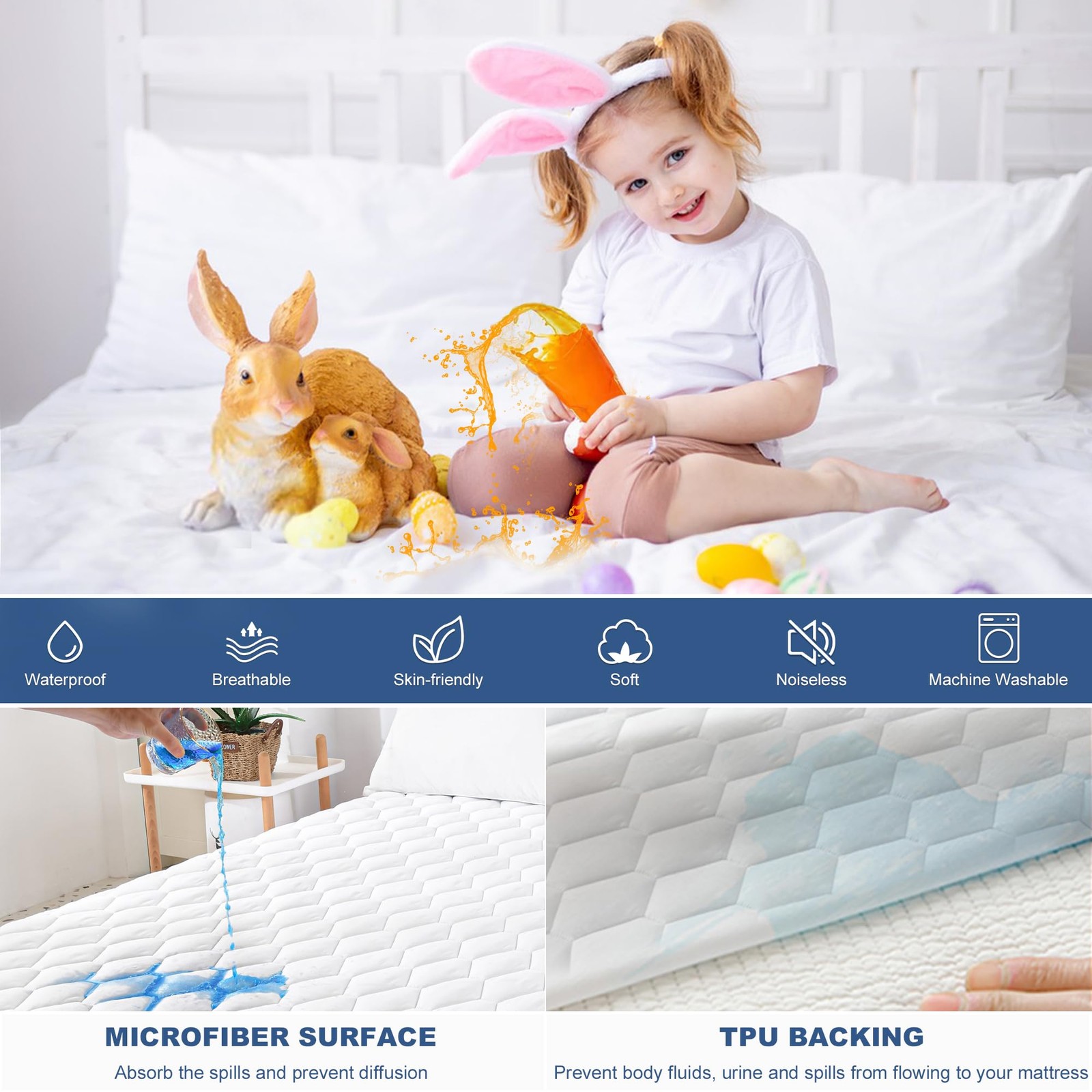 GRT California King Mattress Protector Waterproof, King, White gallery