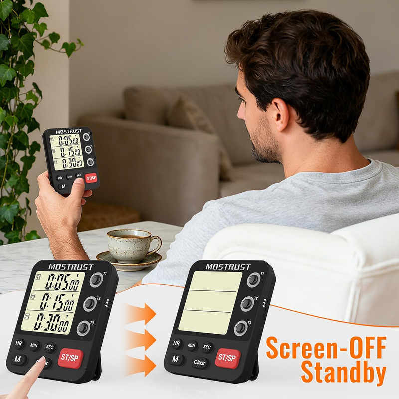 Digital Dual Kitchen Timer 3 Channels Triple Countdown Timer Cooking Magnetic gallery