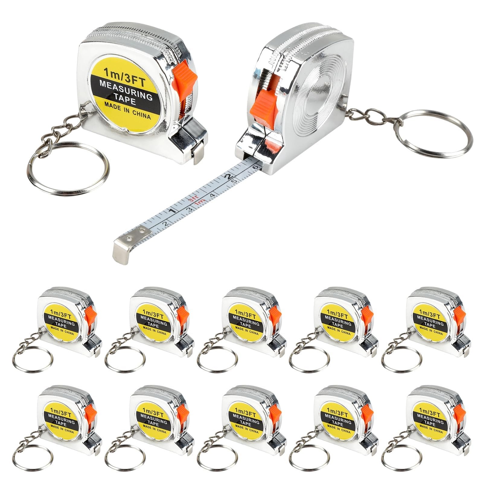 12 Pack 3ft Mini Tape Measure Keychain, Sliver Portable Retractable gallery