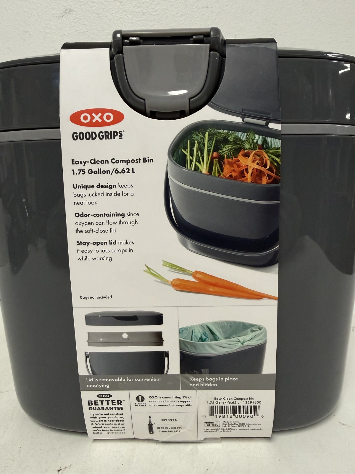 OXO Easy-Clean Compost Bin 1.75 Gallon Gray Kitchen Countertop - 13294600 gallery