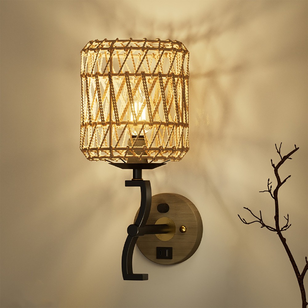 2PCS Farmhouse Wall Light Dimmable Plug-in LED Wall Sconce for Kitchen USB Port
