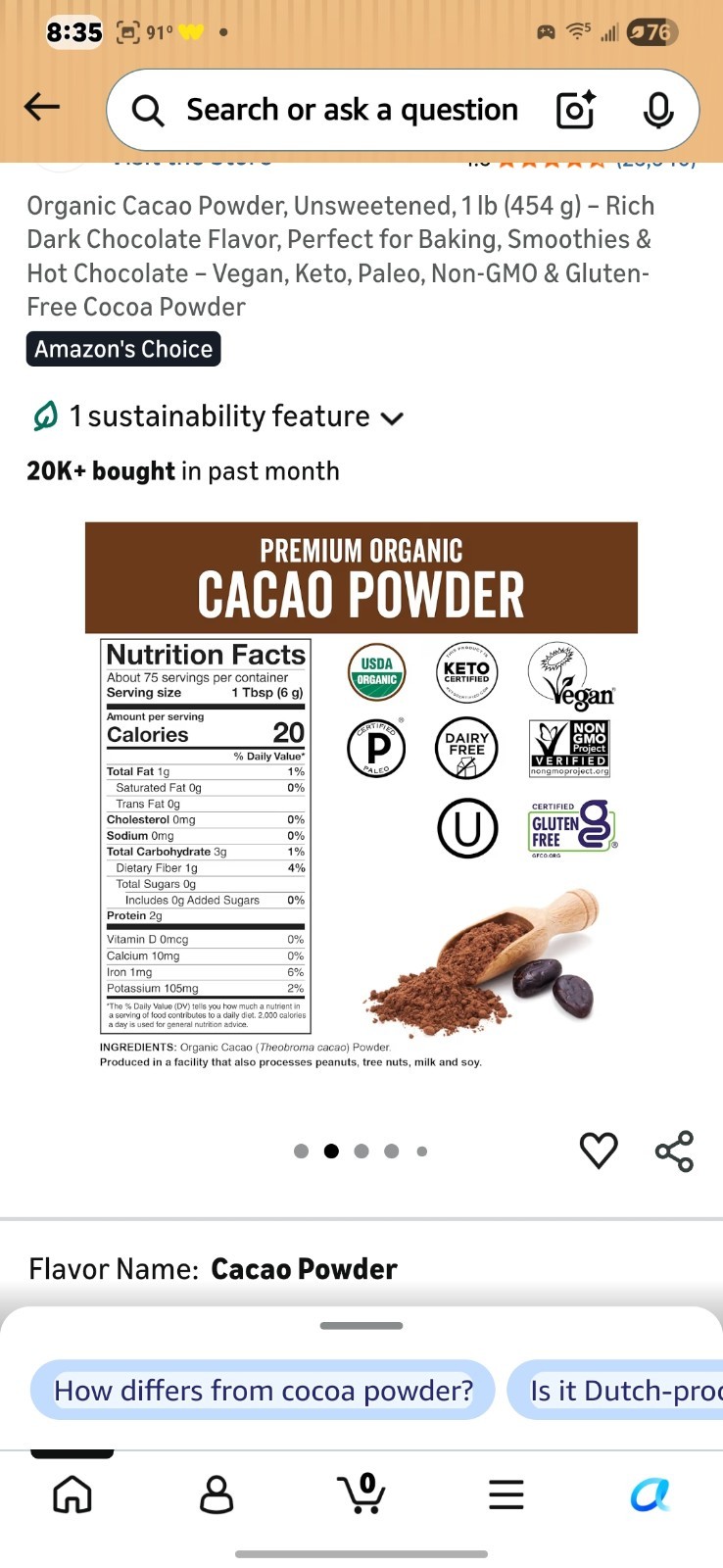 Organic Cacao Powder Raw USDA Certified Non-GMO Vegan 8oz Price Raising gallery