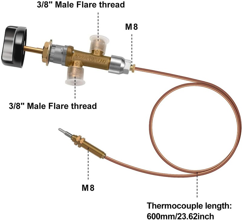 LPG Propane Gas Fire Pit Flame Failure Safety Control Safety Valve Kit 3/8" Flar gallery