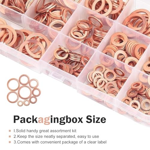 200 PCS Copper Crush Metric Washers Assortment Kit, Sealing Flat Ring Washer gallery