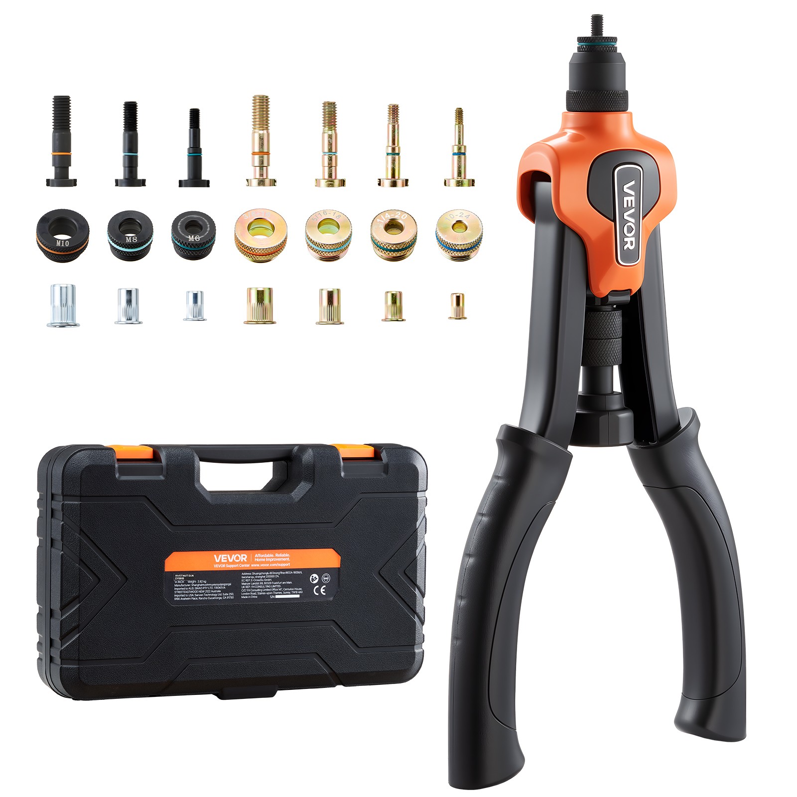 VEVOR Rivet Nut Tool Kit Rivnut Tool Kit 14-Inch Two-Handed 7 Mandrels 70 Nuts gallery