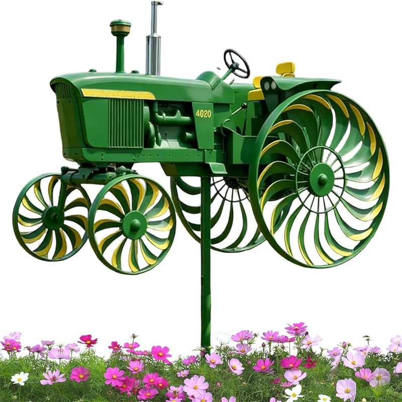 Rotating Tractor Windmill Stake, Green Metal Garden Spinner Unique Yard Ornament gallery