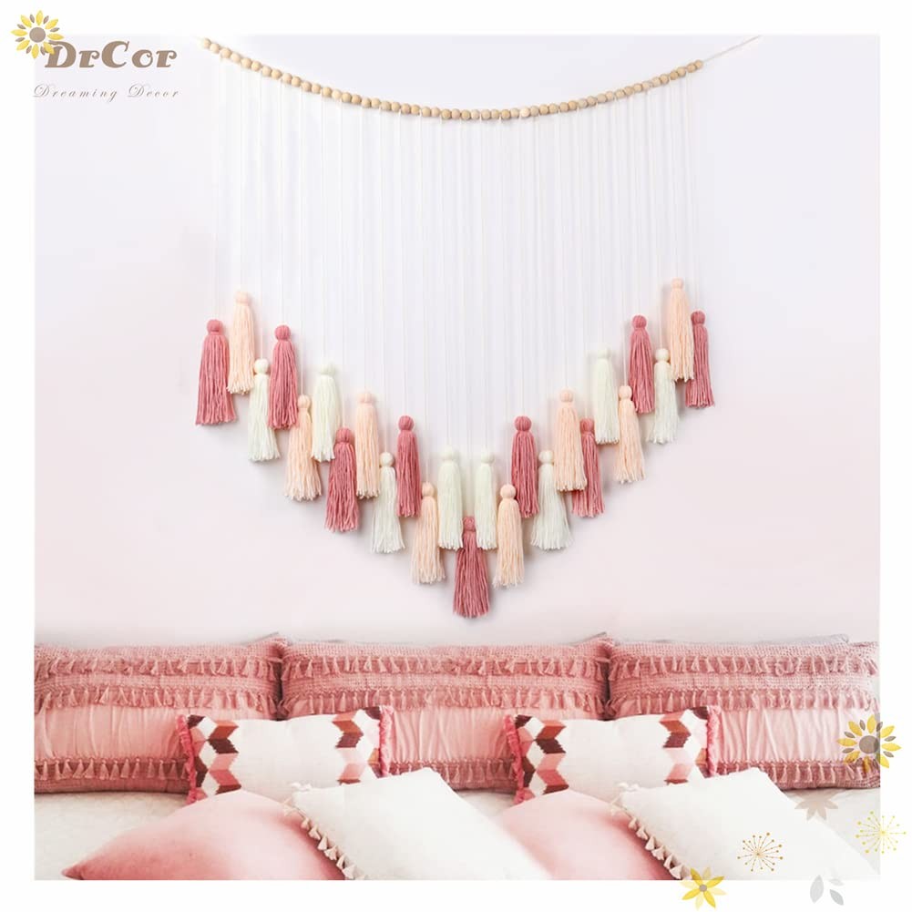 DrCor Blush Pink Boho Macrame Wall Hanging – Handmade Rose Gold Tassel Decor ... gallery