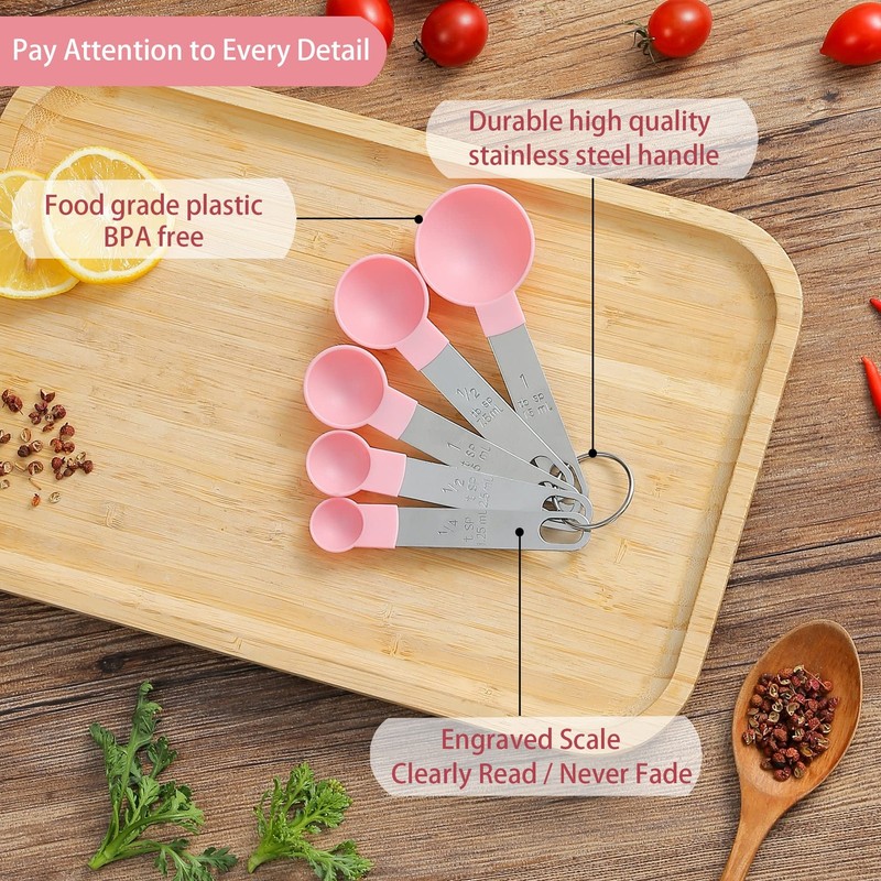 Measuring Cups And Spoons Set 10 Pcs, Stainless Steel Baking Essentials, Pink gallery