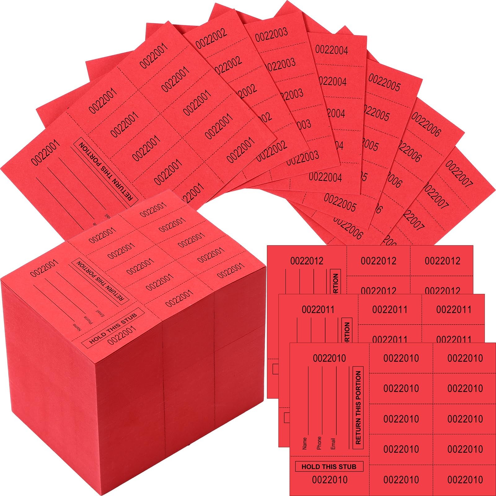 1000 Sheets Raffle Tickets Red Chinese Auction 10 Bid Numbers Per Sheet gallery