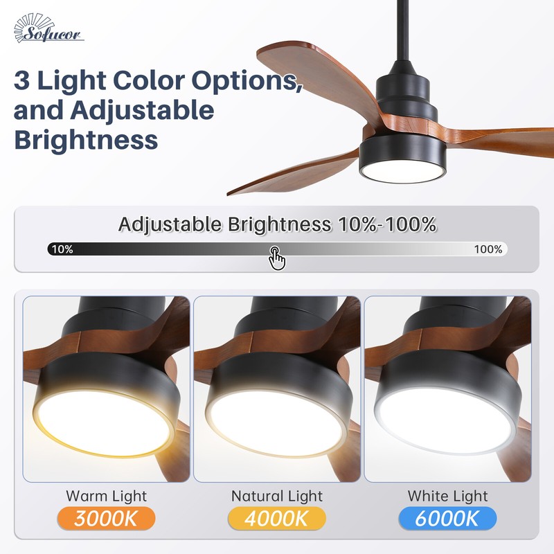 Smart 48in Ceiling Fans with Solid Wood Blades and LED APP/Voice/Remote Control gallery