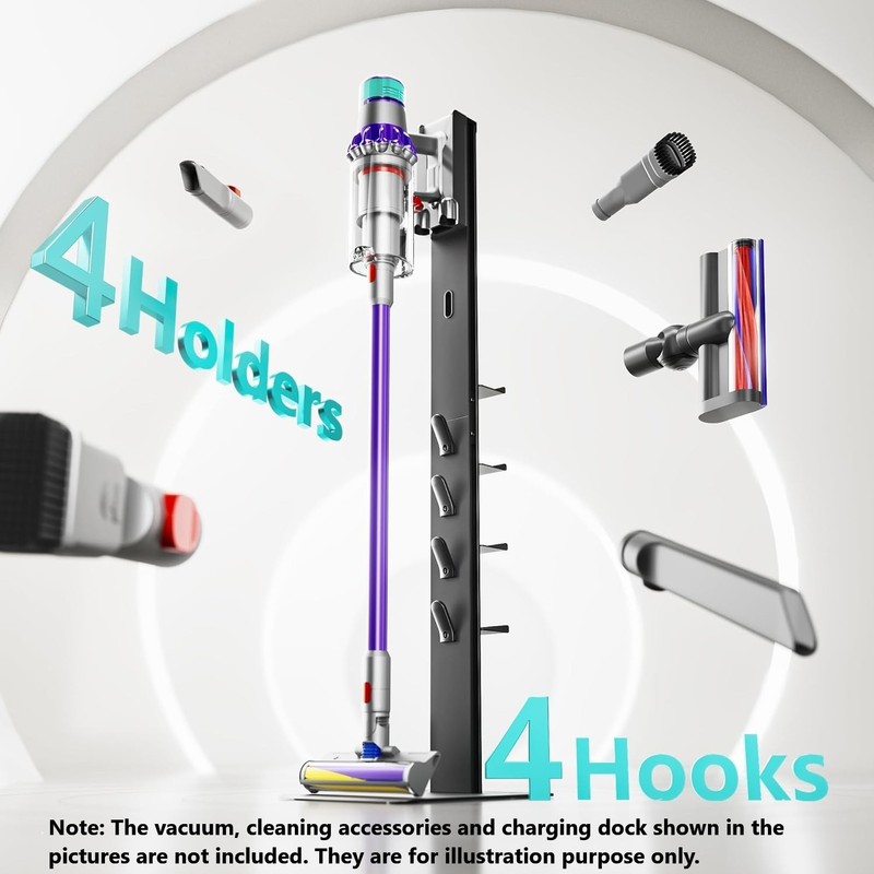 PEGZONE Vacuum Stand for Dyson Gen5–V6, 4‑Hook Metal Storage Bracket – Black gallery