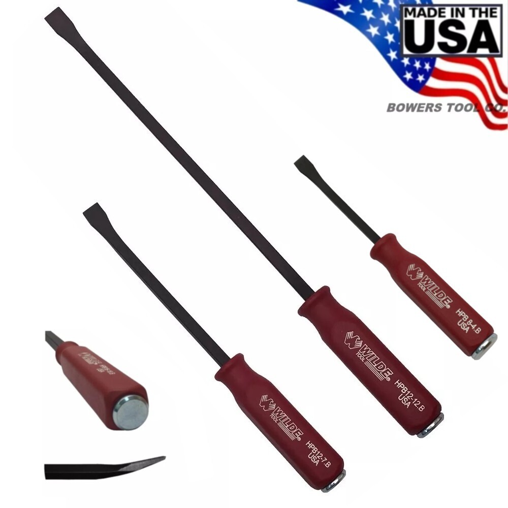 Wilde 3pc Hard Cap Pry Bar Set Hammer Strike Handle 8" 12" 17" Made in USA gallery