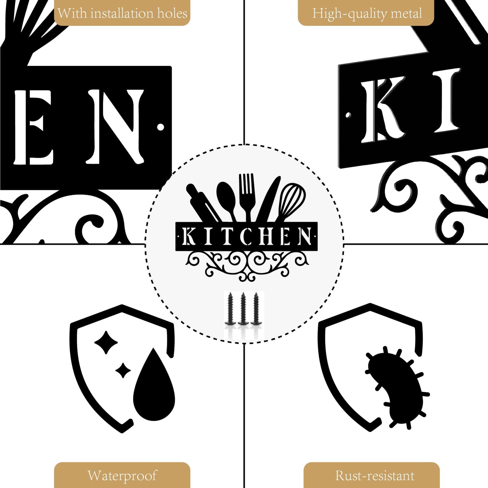 12x9in Metal Kitchen Wall Sign Rustic Farmhouse Decor Black Hanging Art ( gallery