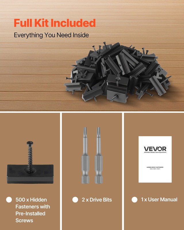 VEVOR 500PCS Hidden Deck Fasteners for Composite Decking Universal Clips Black gallery