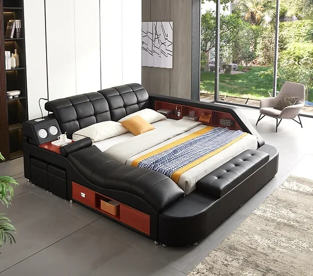 Multifunction Storage bed with bluetooth speaker, massage lounge Italian leather gallery