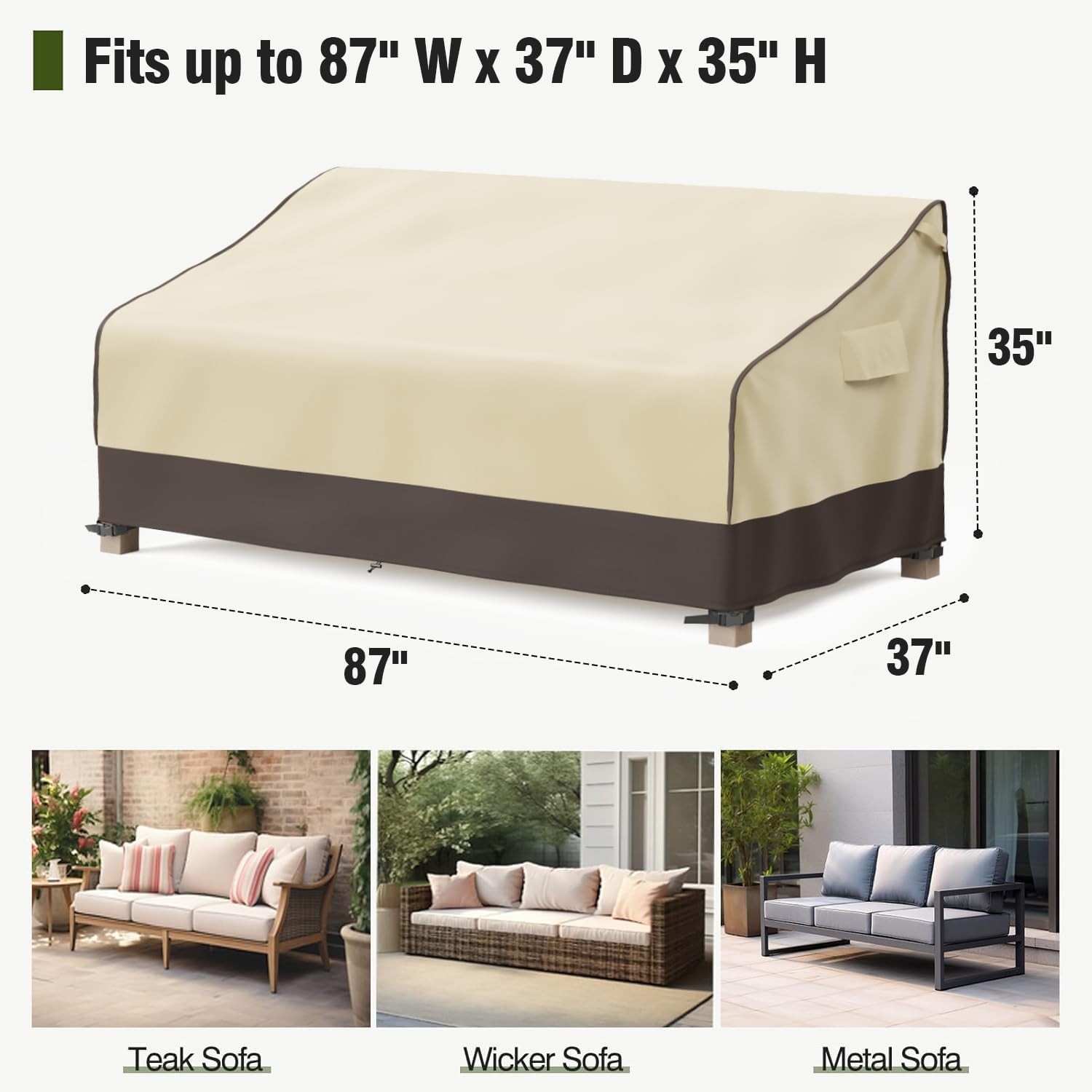 MR.COVER Outdoor Couch Cover Waterproof 3-Seater Patio Sofa 87x37x35 Brown Khaki gallery