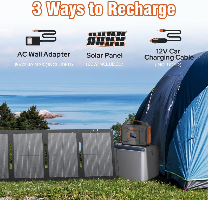 Portable Solar Generator, 300W Portable Power Station with Foldable 60W Solar Pa gallery