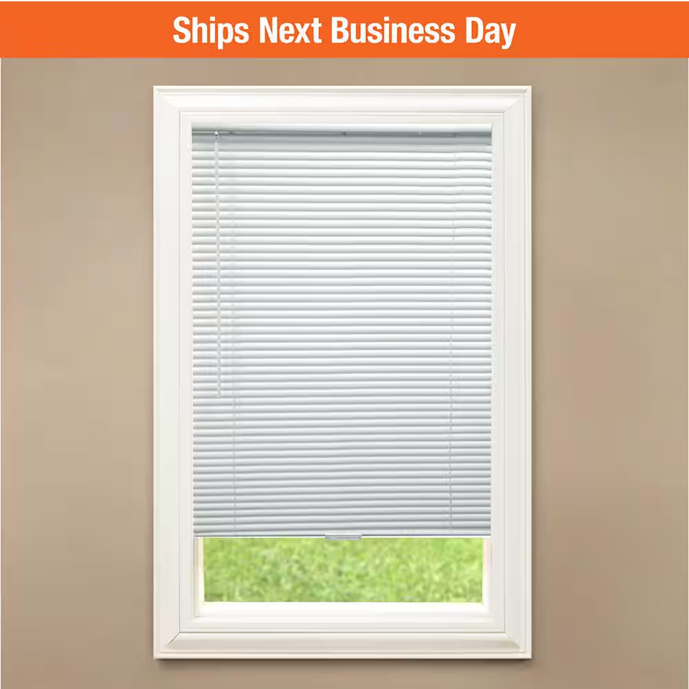 White Cordless Room Darkening Vinyl Mini Blinds with 1 In. Slats-29 In. W X 72 I gallery