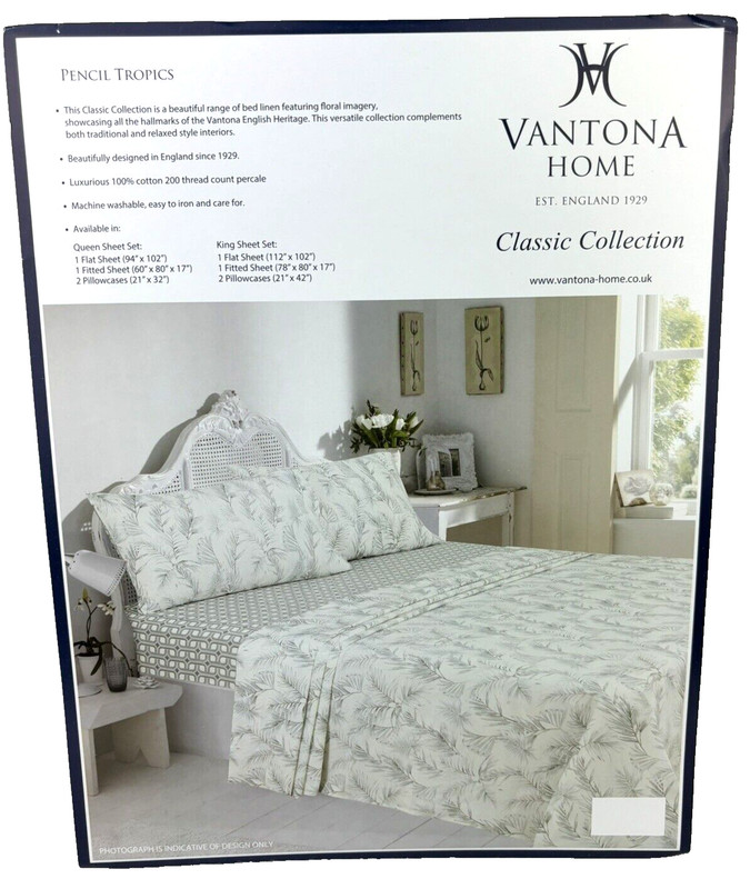 Vantona Home QUEEN Pencil Triopics Sheet Set 100% Cotton Palm Leaf England gallery