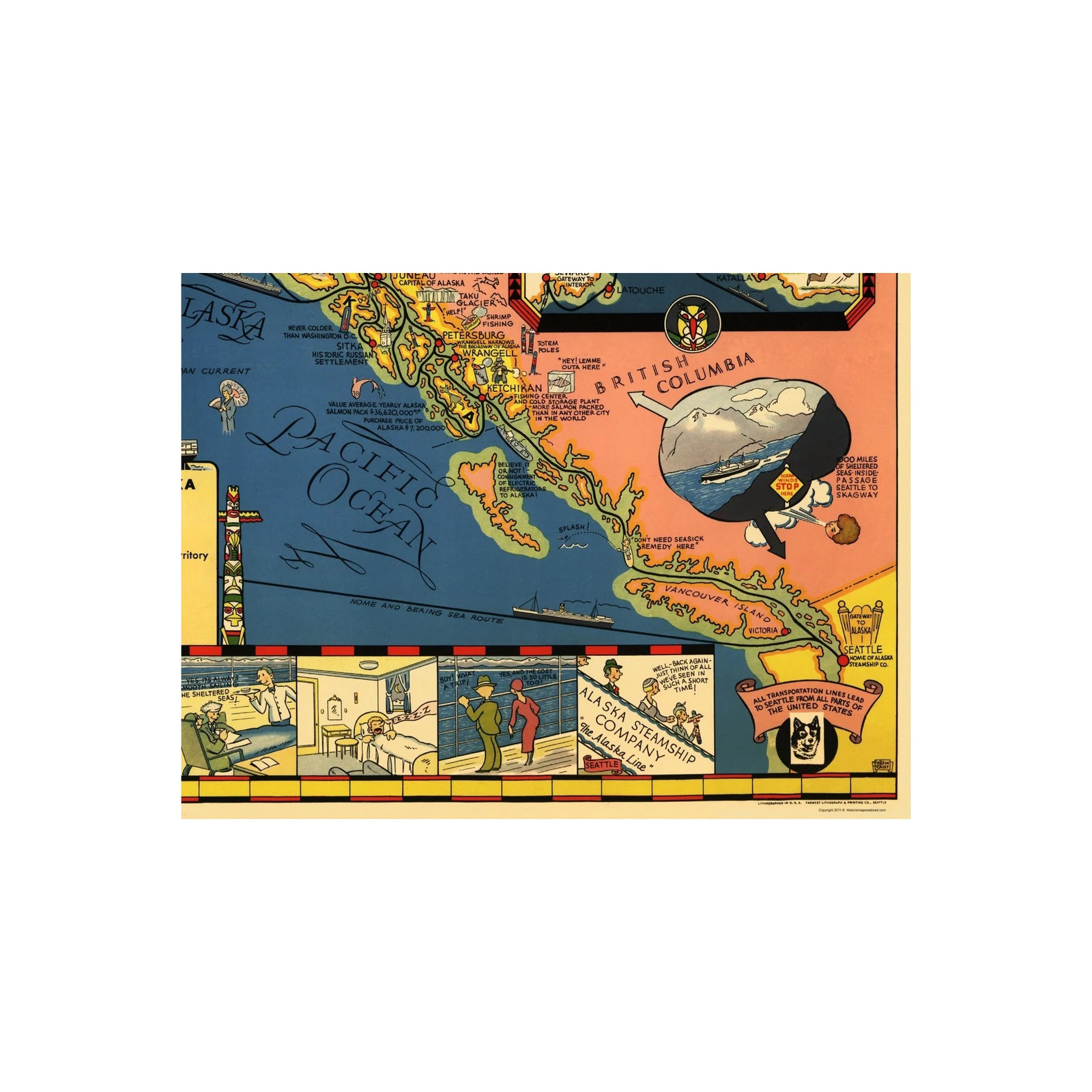 Historic Nautical Map - Alaska Steamship Co - Farwest 1934 - Vintage Wall Art gallery