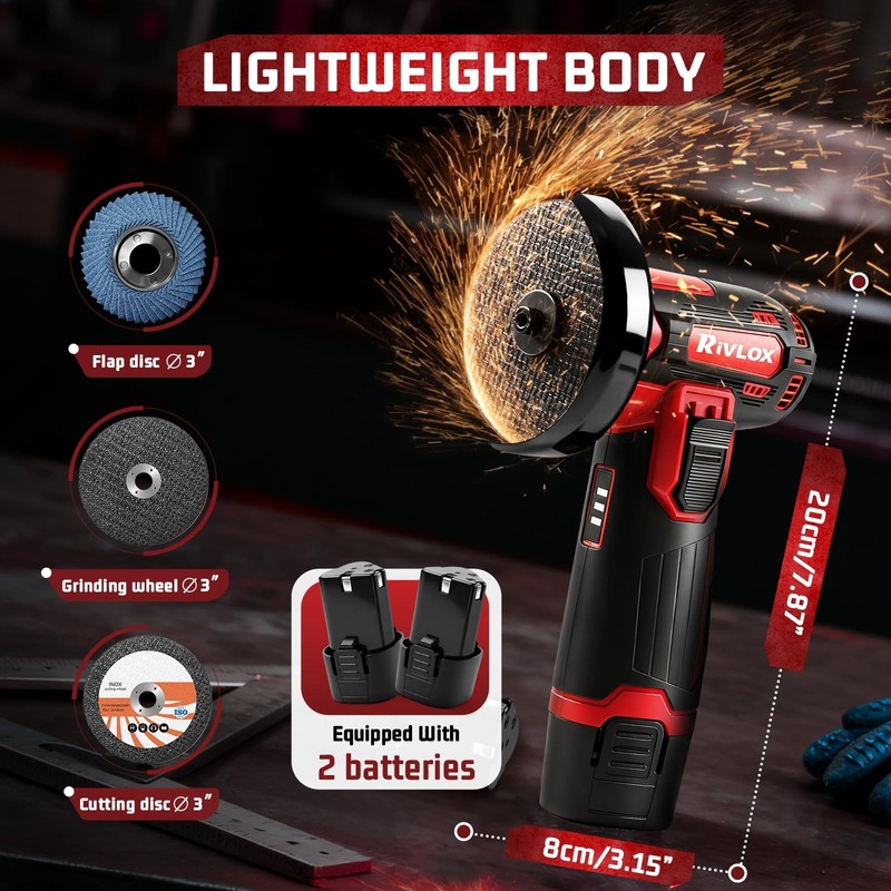 Cordless Angle Grinder Kit, 3-inch Mini Angle Grinder Tool with 2Pcs 12V 1500mAh gallery
